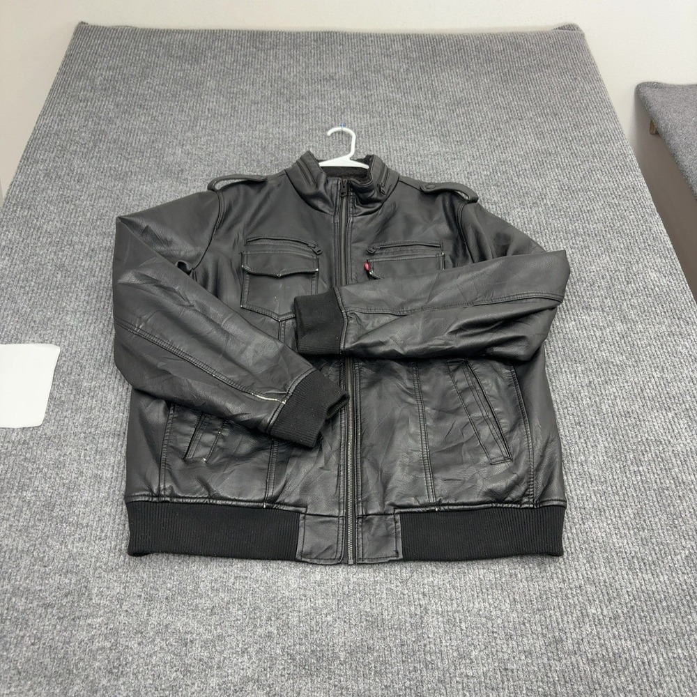 Levis Jacket Mens XL Black Faux Leather Sherpa Lined Bomber Moto Casual Style